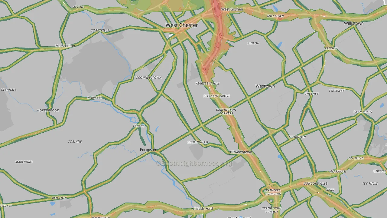 Westtown, PA Map of Noise Levels in Westtown