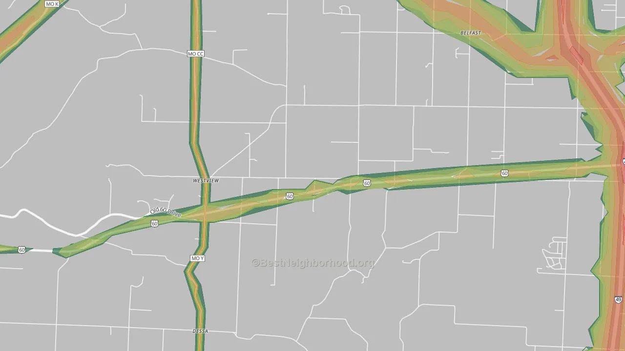Westview, MO Map of Noise Levels in Westview