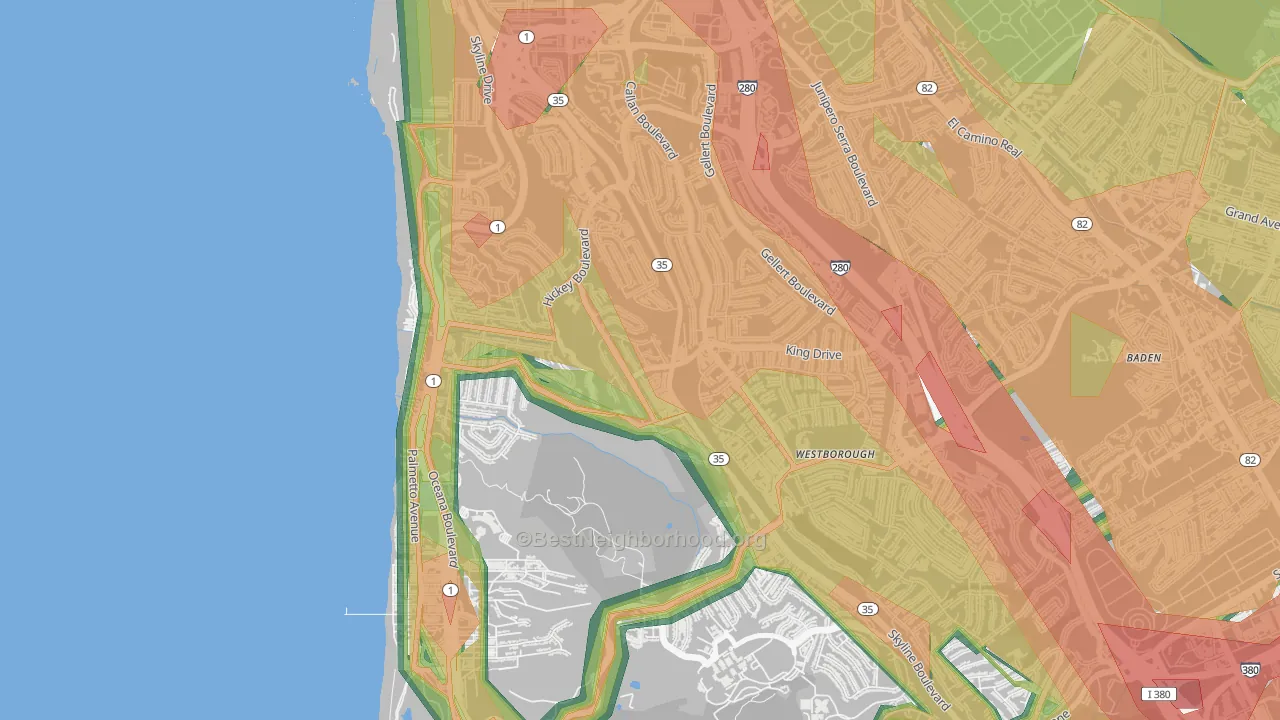 Westview, Pacifica, CA Map of Noise Levels in Westview