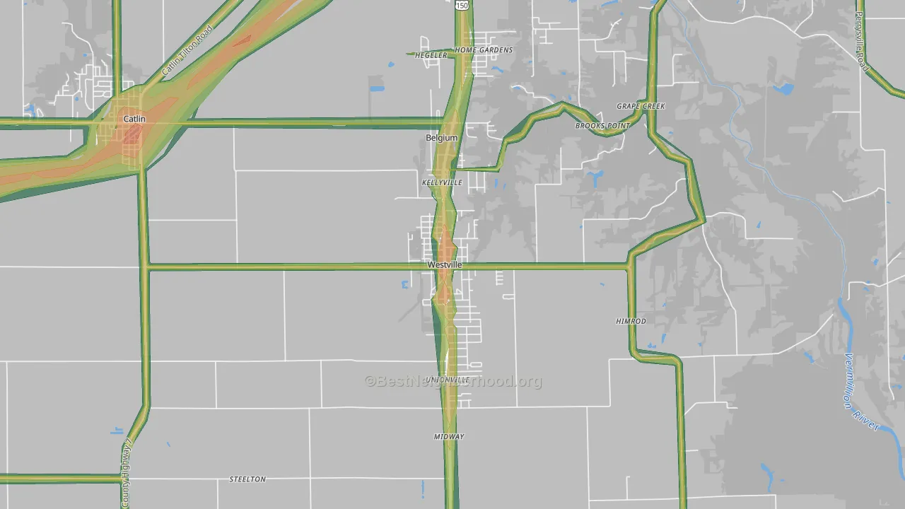 Westville, IL Map of Noise Levels in Westville
