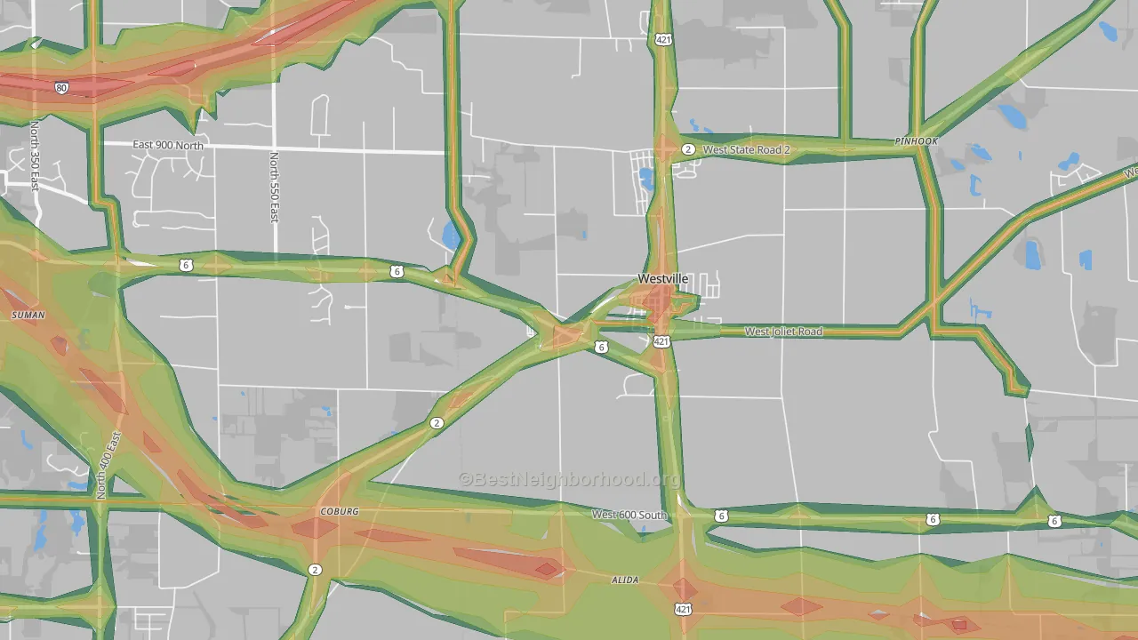 Westville, IN Map of Noise Levels in Westville