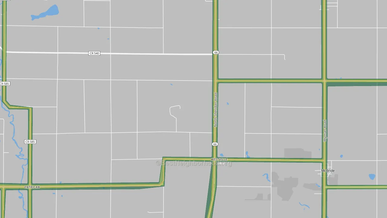 Westville, MI Map of Noise Levels in Westville