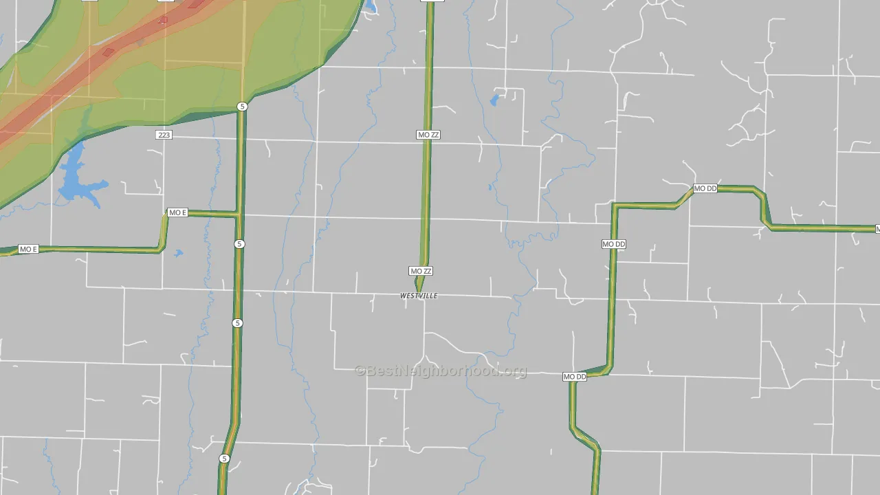 Westville, MO Map of Noise Levels in Westville