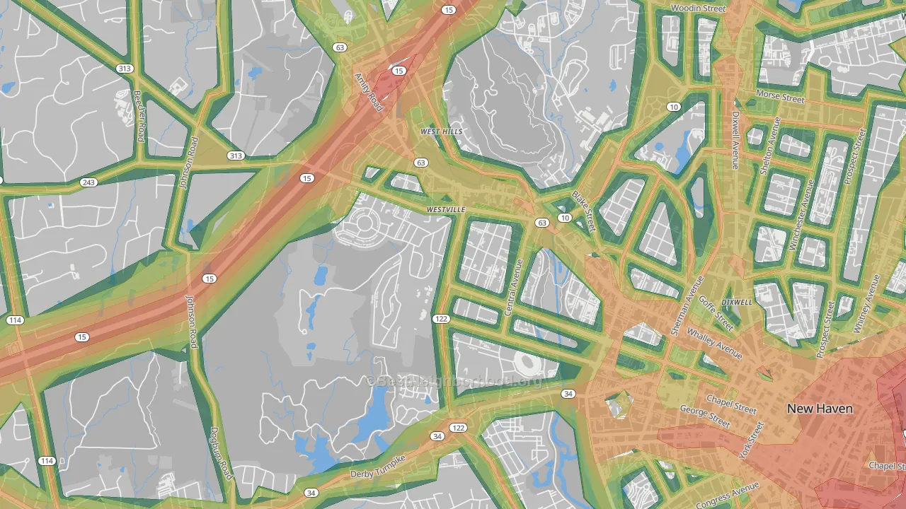 Westville, New Haven, CT Map of Noise Levels in Westville