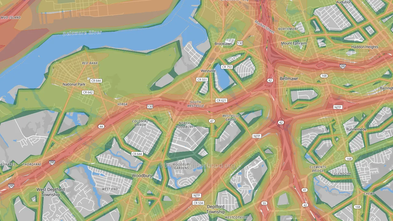 Westville, NJ Map of Noise Levels in Westville