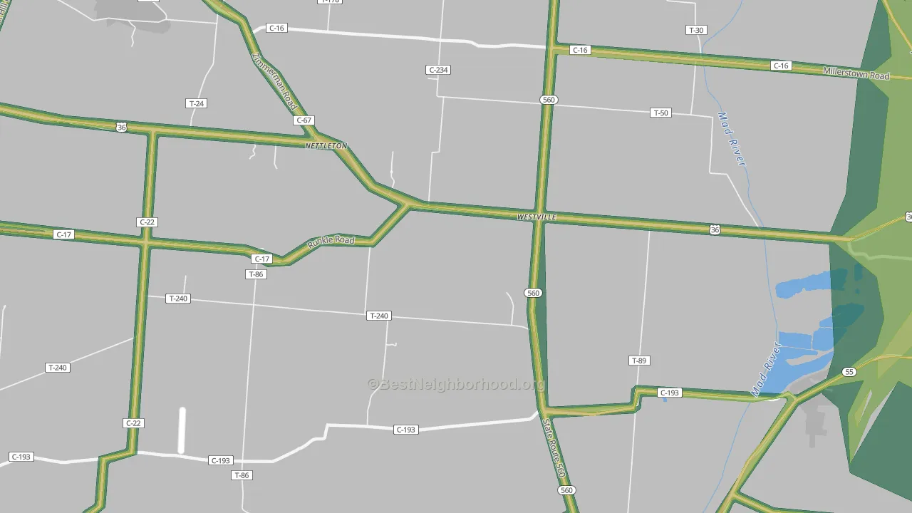 Westville, OH Map of Noise Levels in Westville