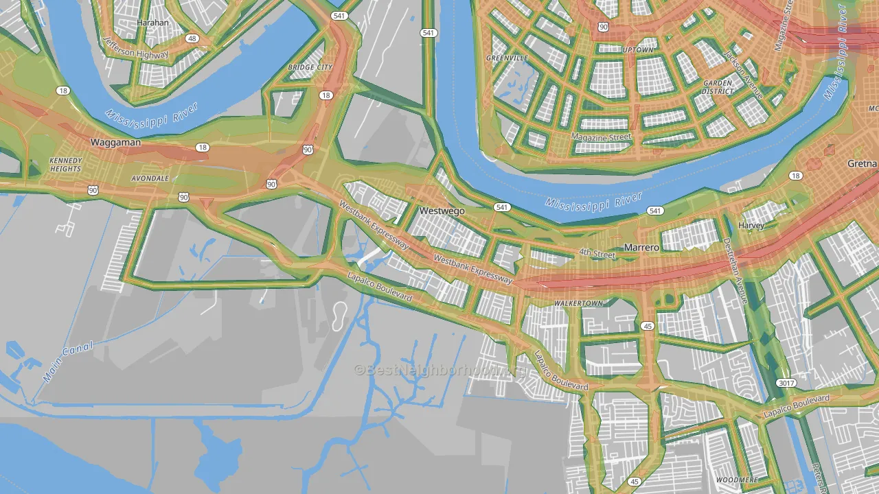Westwego, LA Map of Noise Levels in Westwego