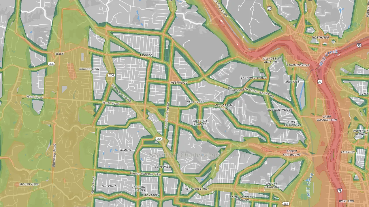Westwood, Cincinnati, OH Map of Noise Levels in Westwood
