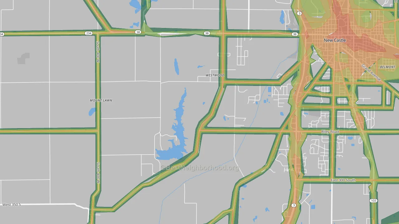 Westwood, IN Map of Noise Levels in Westwood