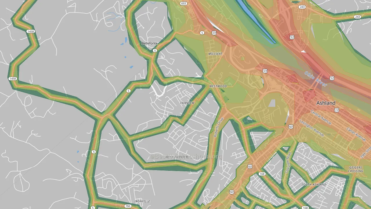 Westwood, KY Map of Noise Levels in Westwood