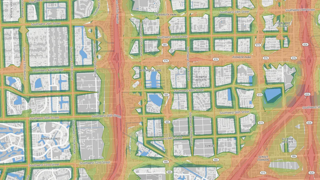 Westwood Lakes, FL Map of Noise Levels in Westwood Lakes
