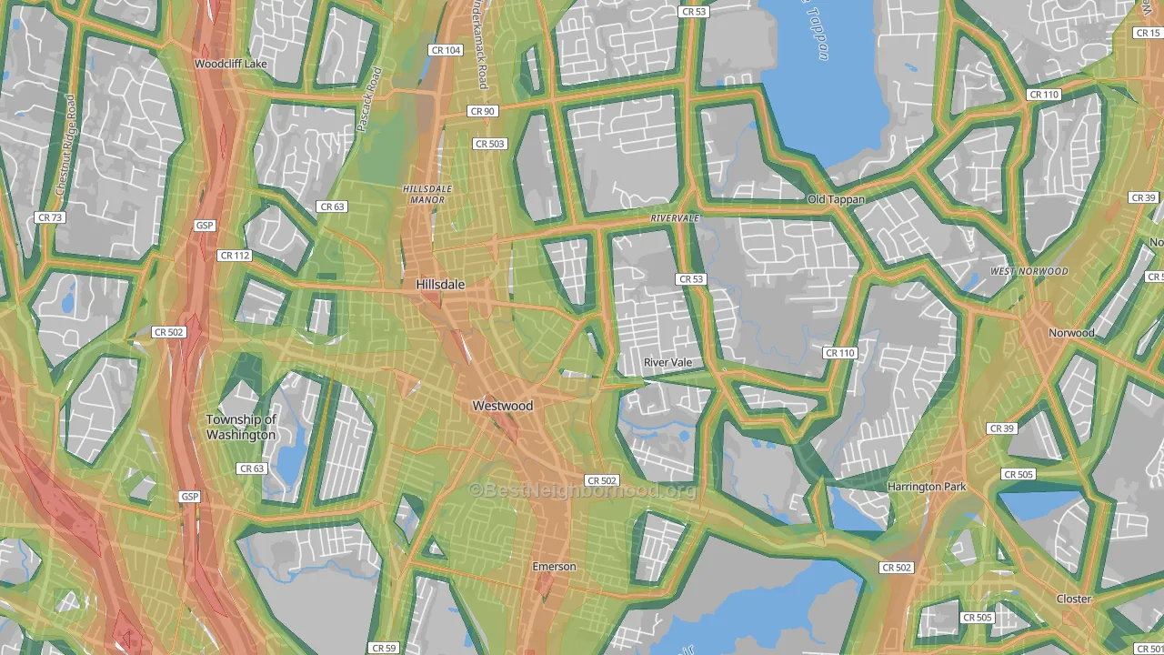 Westwood, NJ Map of Noise Levels in Westwood