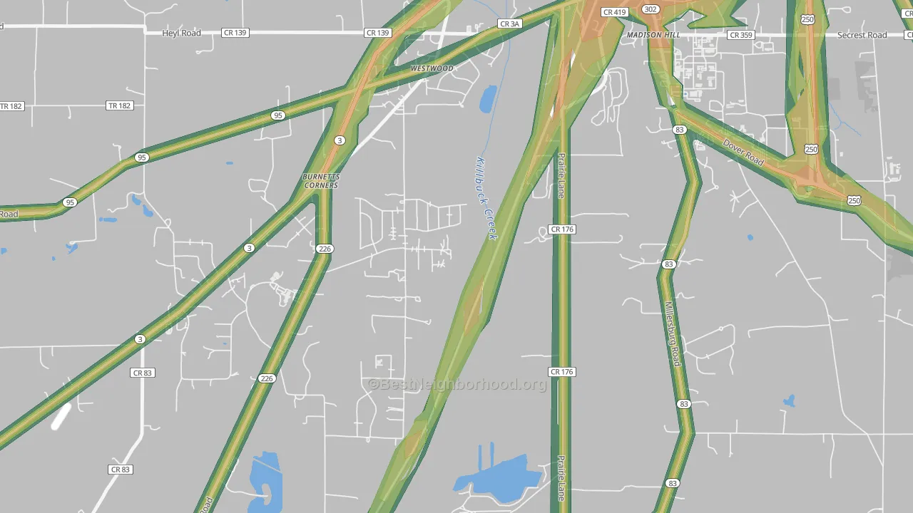 Westwood, OH Map of Noise Levels in Westwood