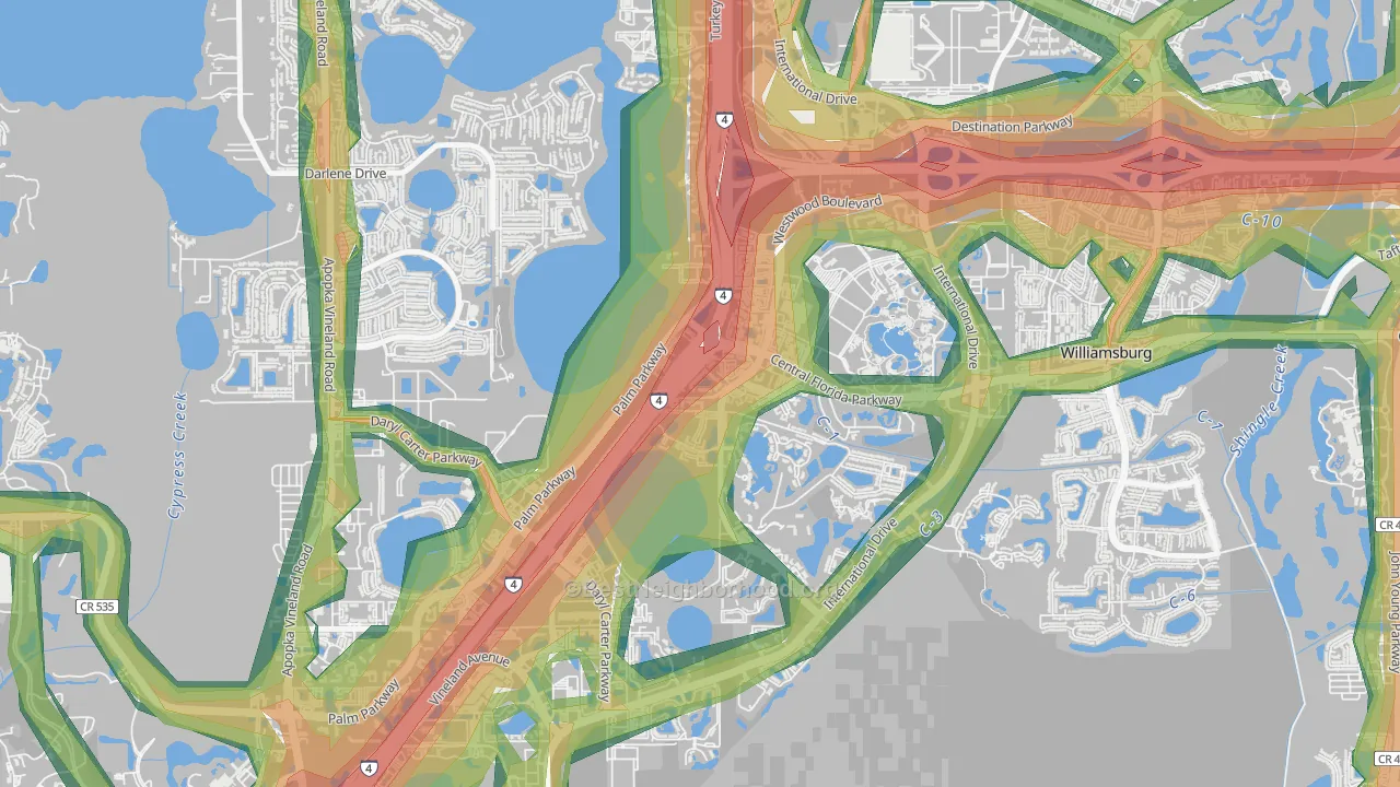 Westwood, Orlando, FL Map of Noise Levels in Westwood