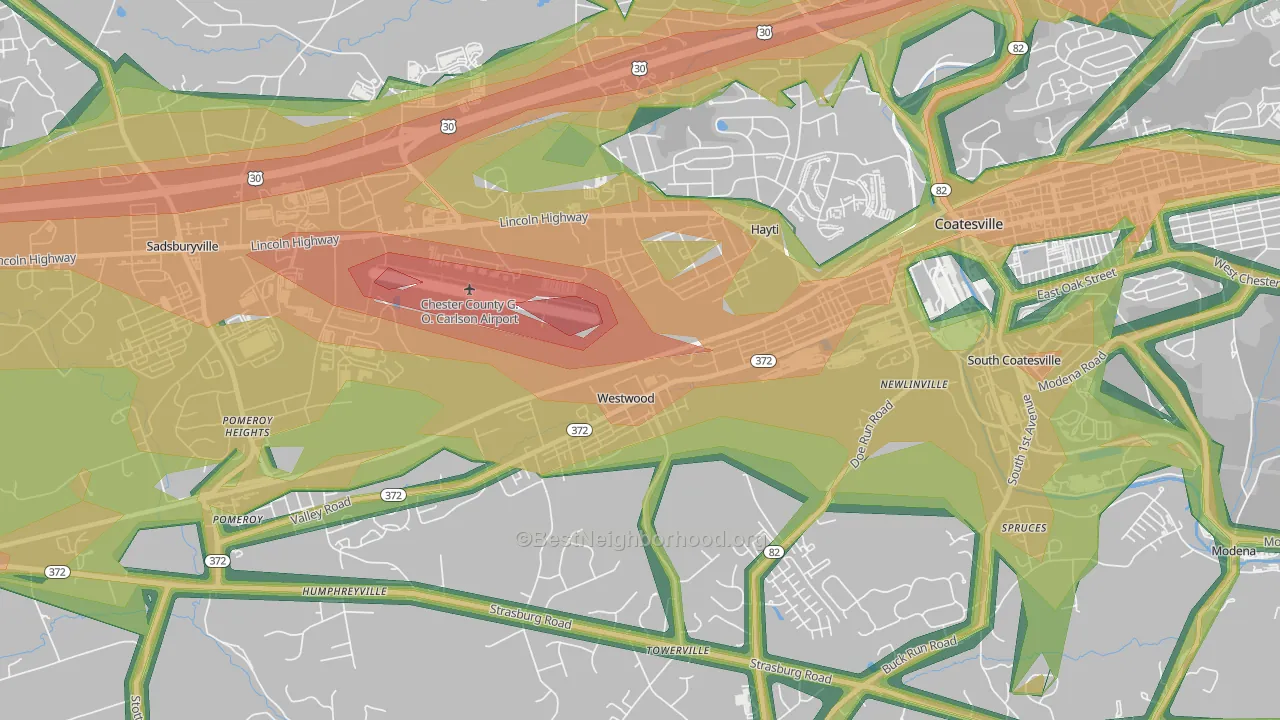 Westwood, PA Map of Noise Levels in Westwood