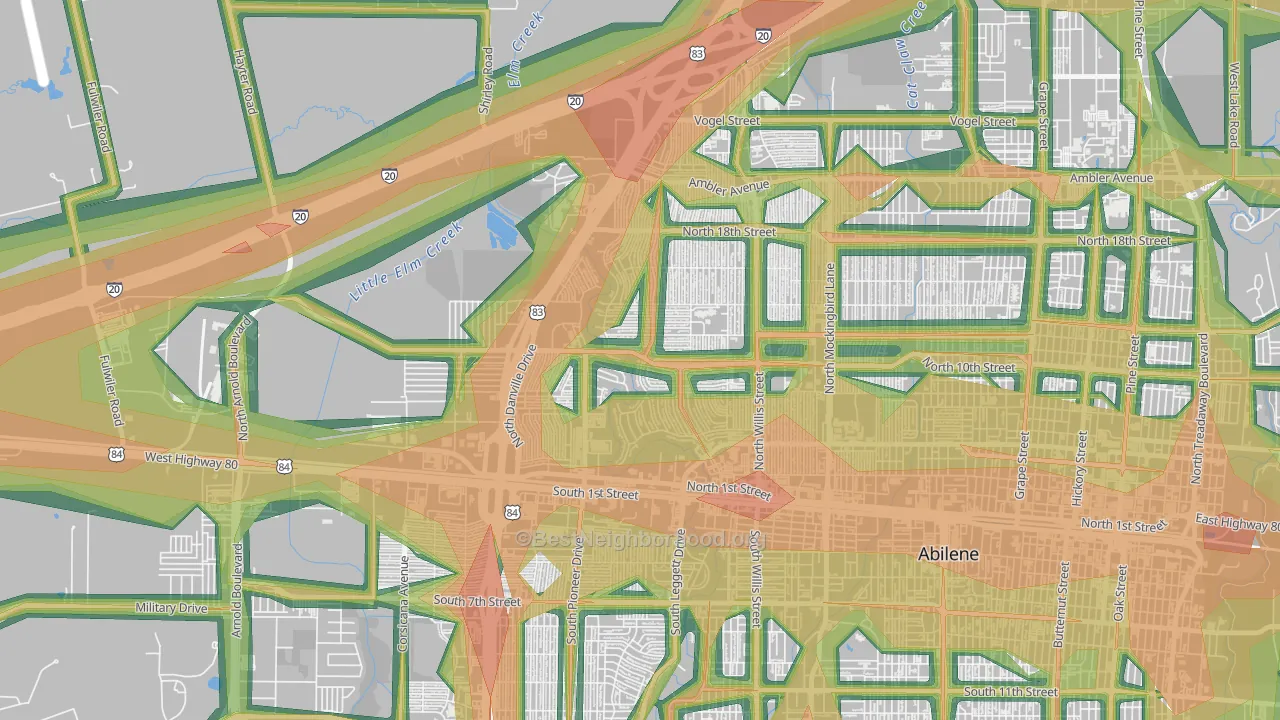 Westwood Richland, Abilene, TX Map of Noise Levels in Westwood Richland