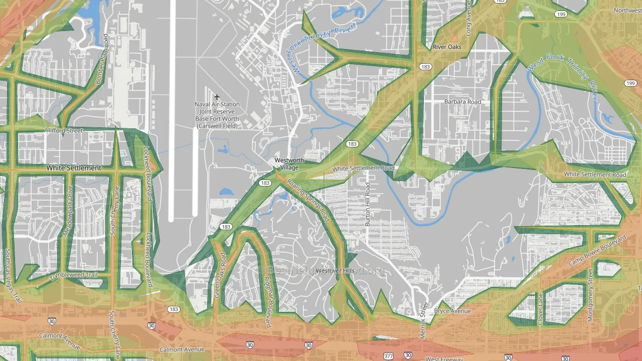 Westworth Village, TX Map of Noise Levels in Westworth Village