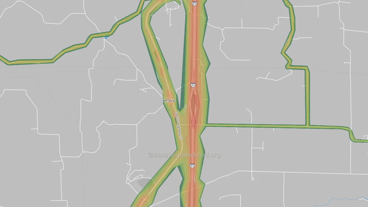 Wetaug, IL Map of Noise Levels in Wetaug