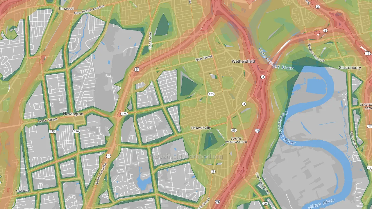 Wethersfield, CT Map of Noise Levels in Wethersfield