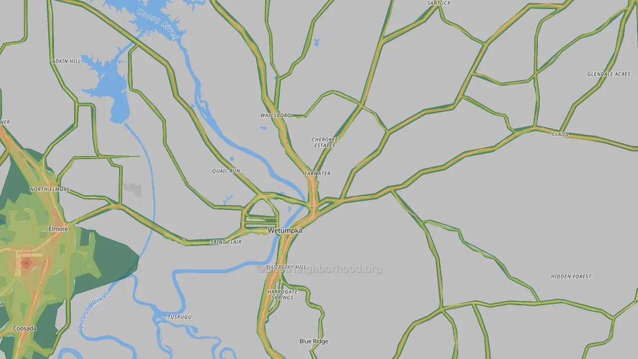 Wetumpka, AL Map of Noise Levels in Wetumpka