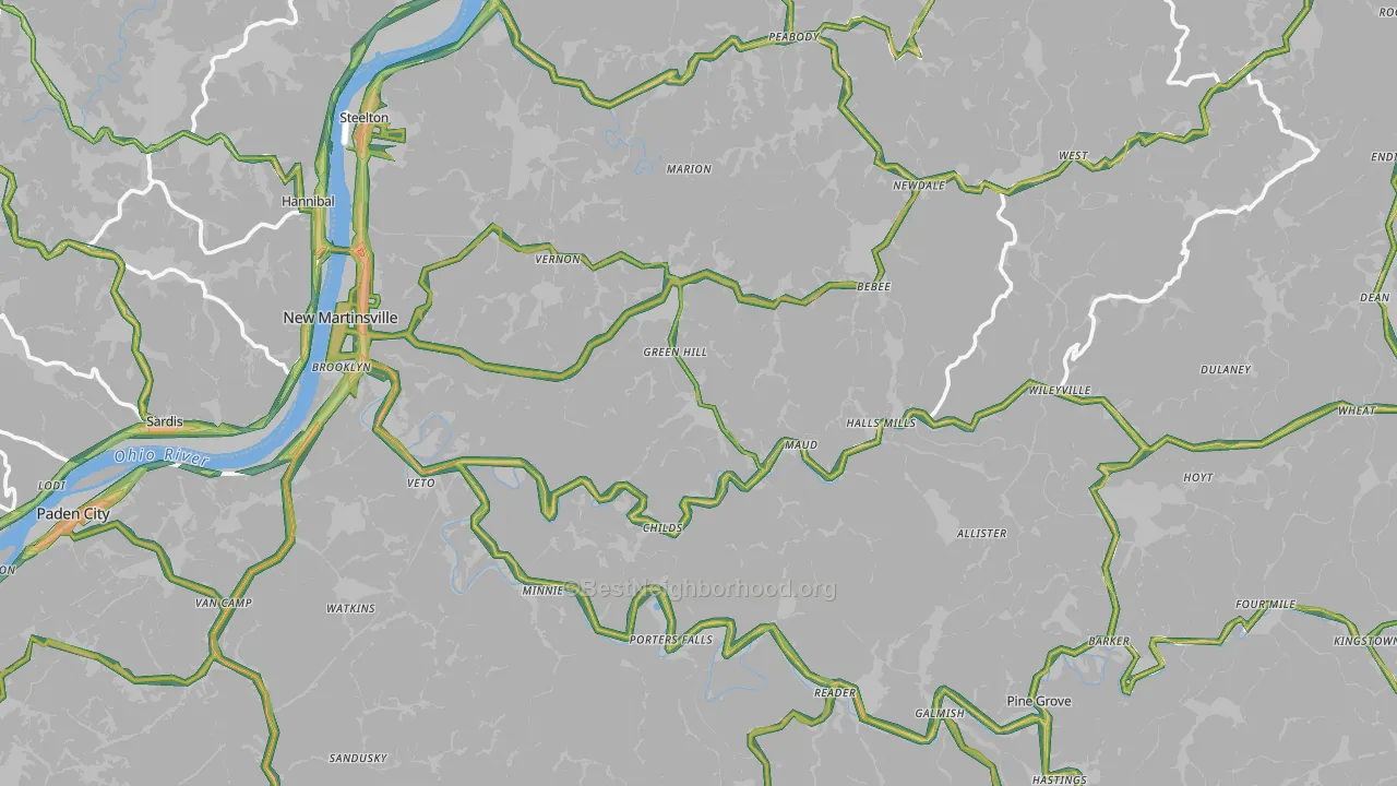Wetzel County, WV Map of Noise Levels in Wetzel County