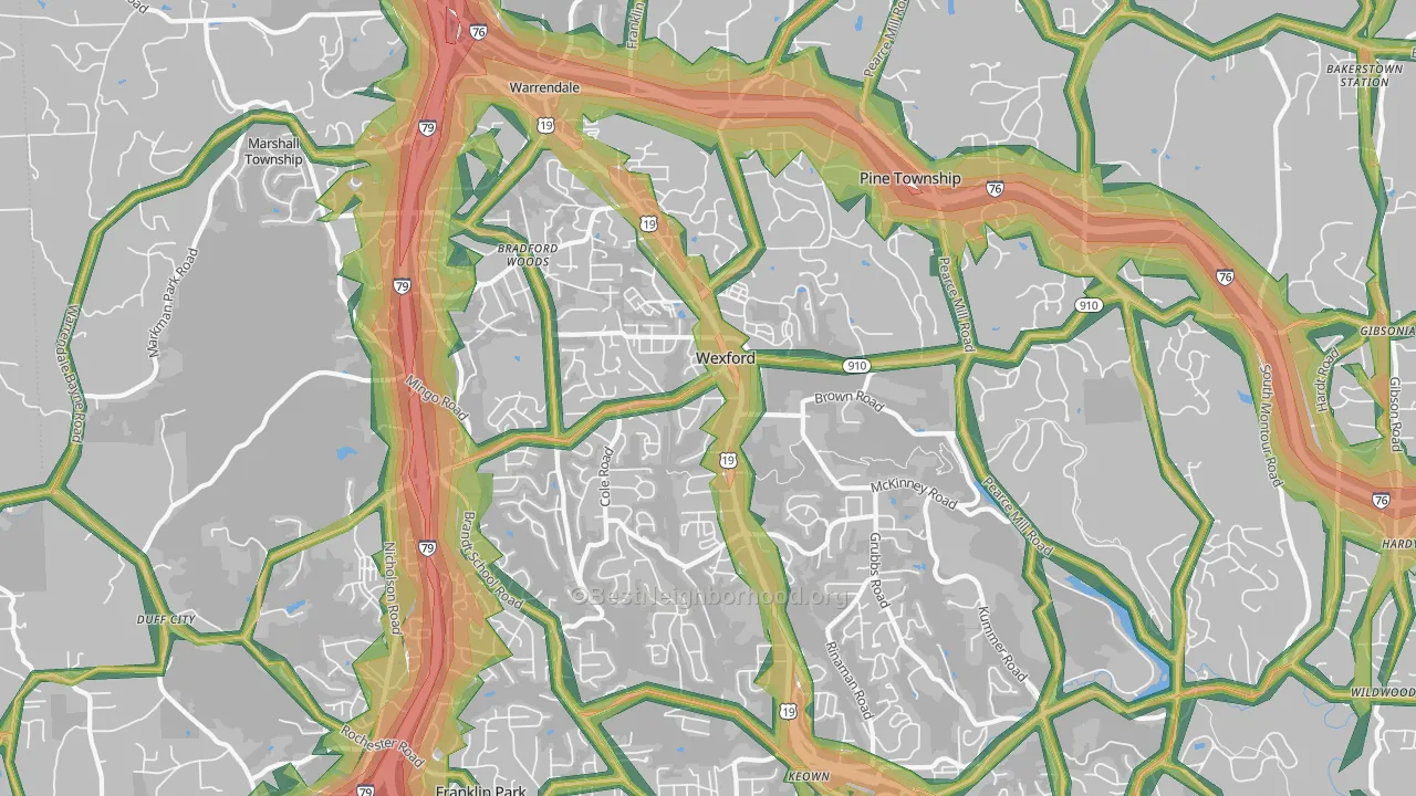 Wexford, PA Map of Noise Levels in Wexford