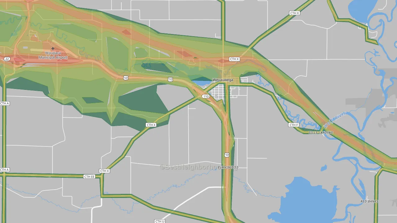 Weyauwega, WI Map of Noise Levels in Weyauwega