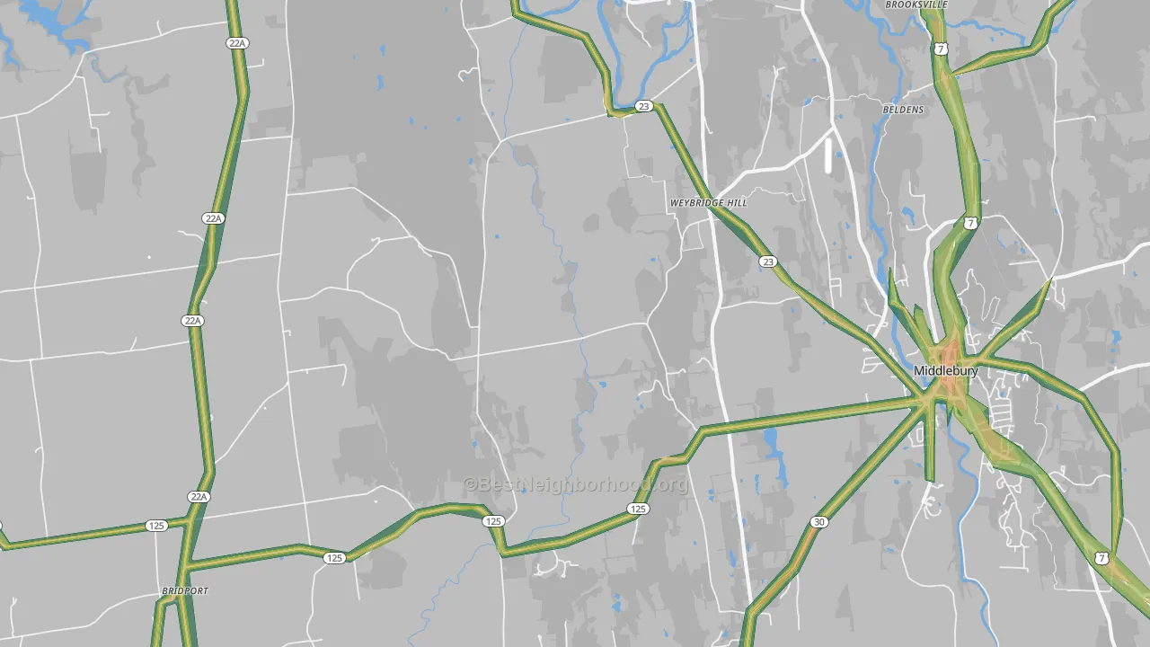 Weybridge Hill, VT Map of Noise Levels in Weybridge Hill