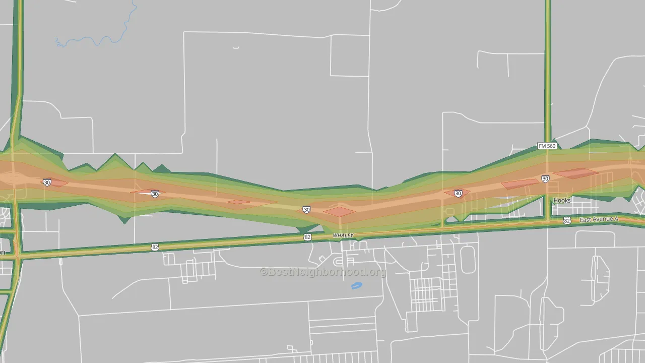 Whaley, TX Map of Noise Levels in Whaley