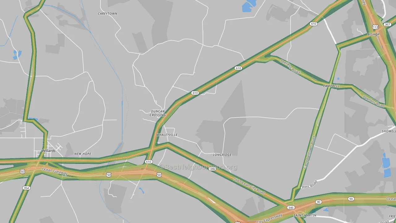 Whaleyville, MD Map of Noise Levels in Whaleyville