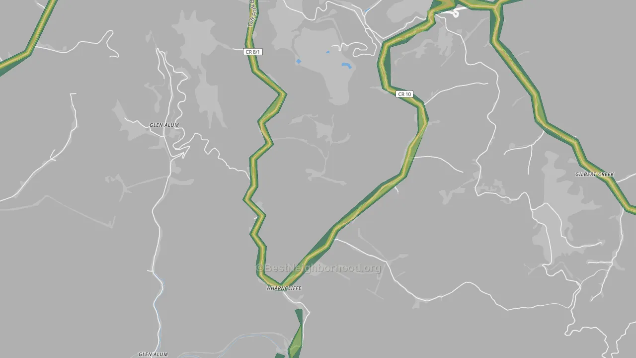 Wharncliffe, WV Map of Noise Levels in Wharncliffe