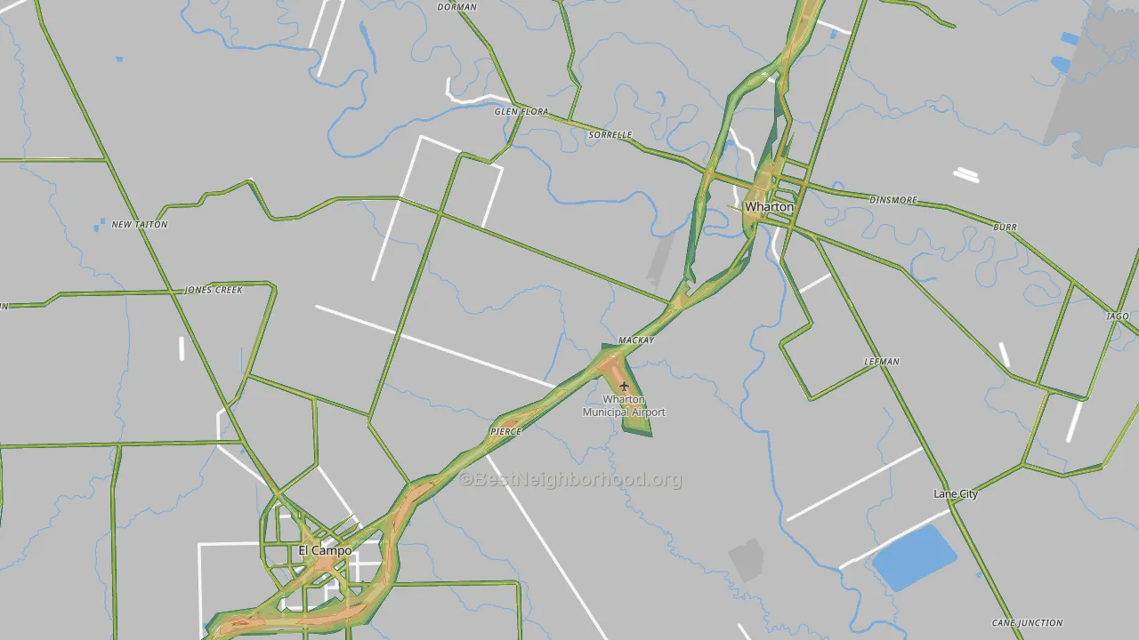 Wharton County, TX Map of Noise Levels in Wharton County