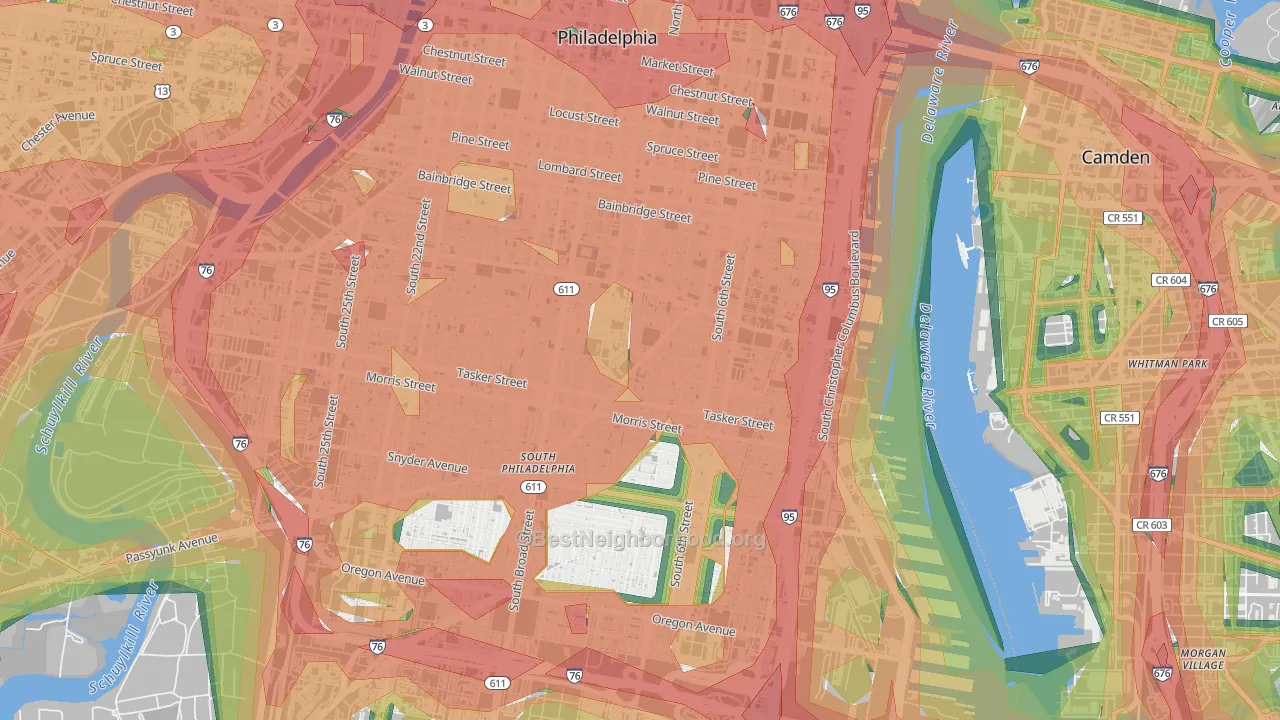 Wharton-Hawthorne-Bella Vista, Philadelphia, PA Map of Noise Levels in Wharton-Hawthorne-Bella Vista