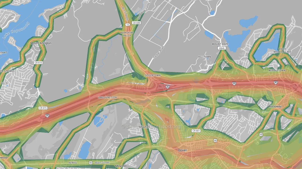 Wharton, NJ Map of Noise Levels in Wharton