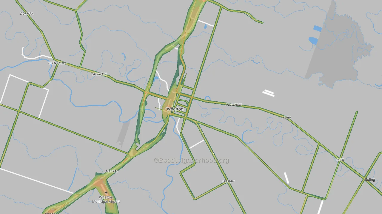 Wharton, TX Map of Noise Levels in Wharton