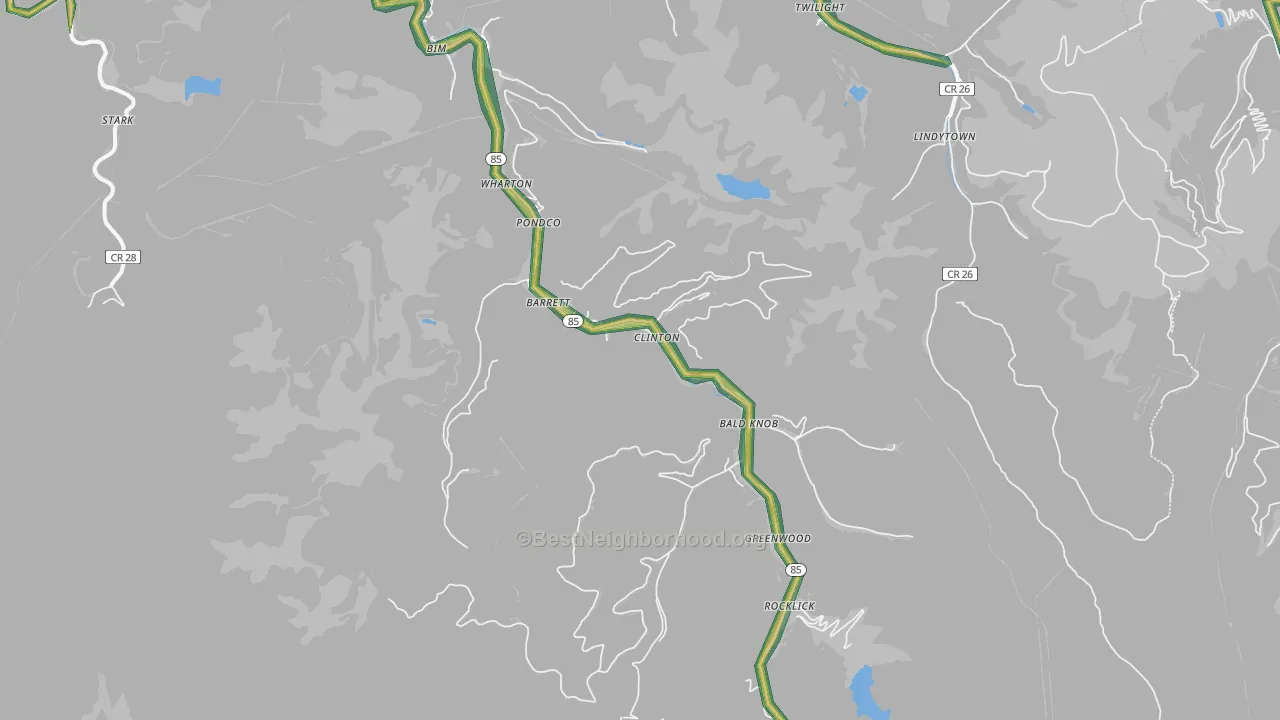 Wharton, WV Map of Noise Levels in Wharton