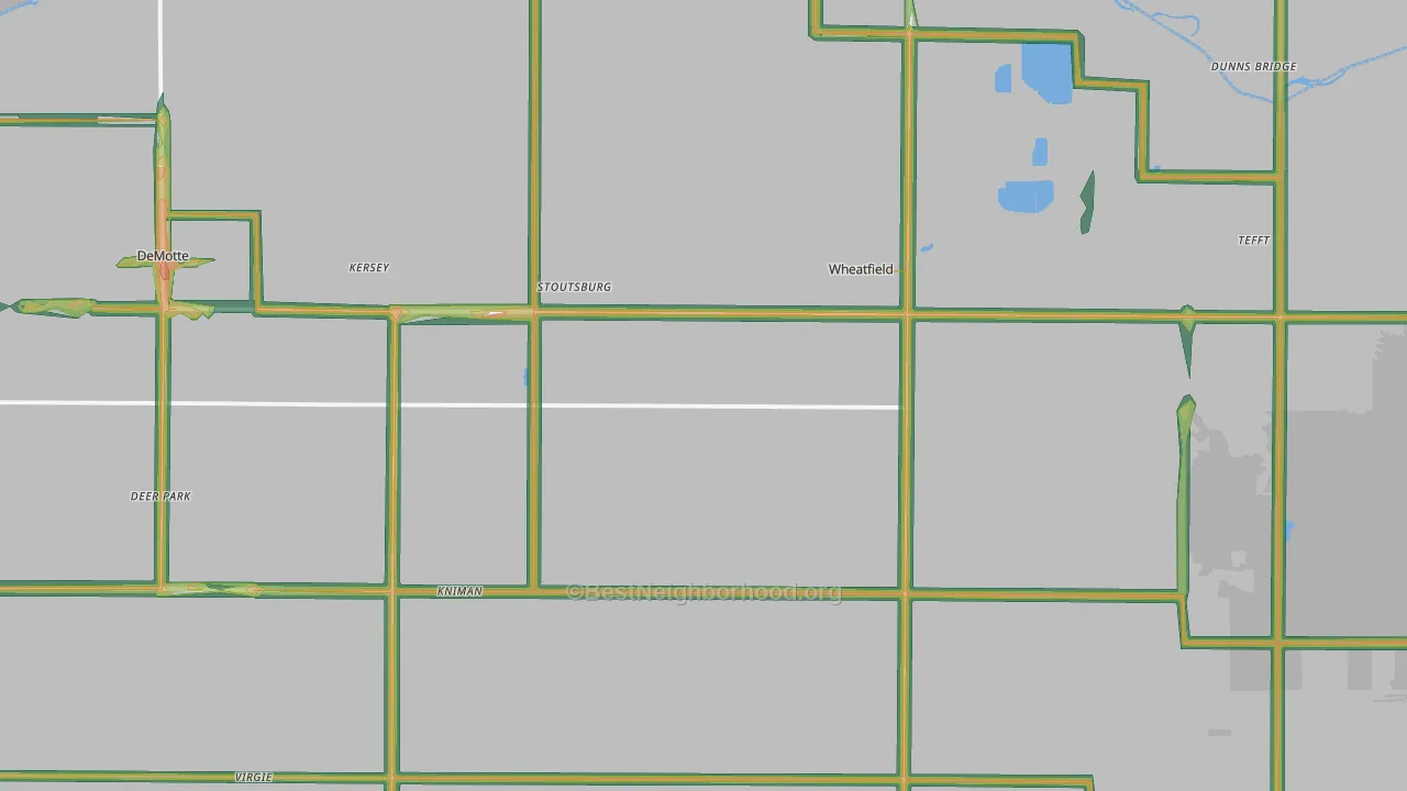 Wheatfield, IN Map of Noise Levels in Wheatfield