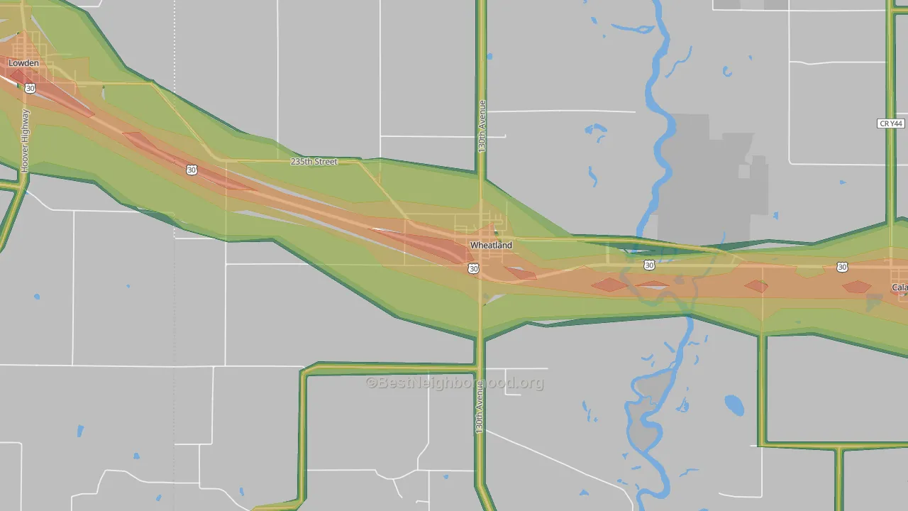 Wheatland, IA Map of Noise Levels in Wheatland
