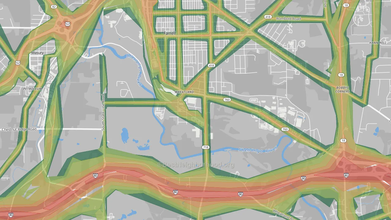 Wheatland, PA Map of Noise Levels in Wheatland