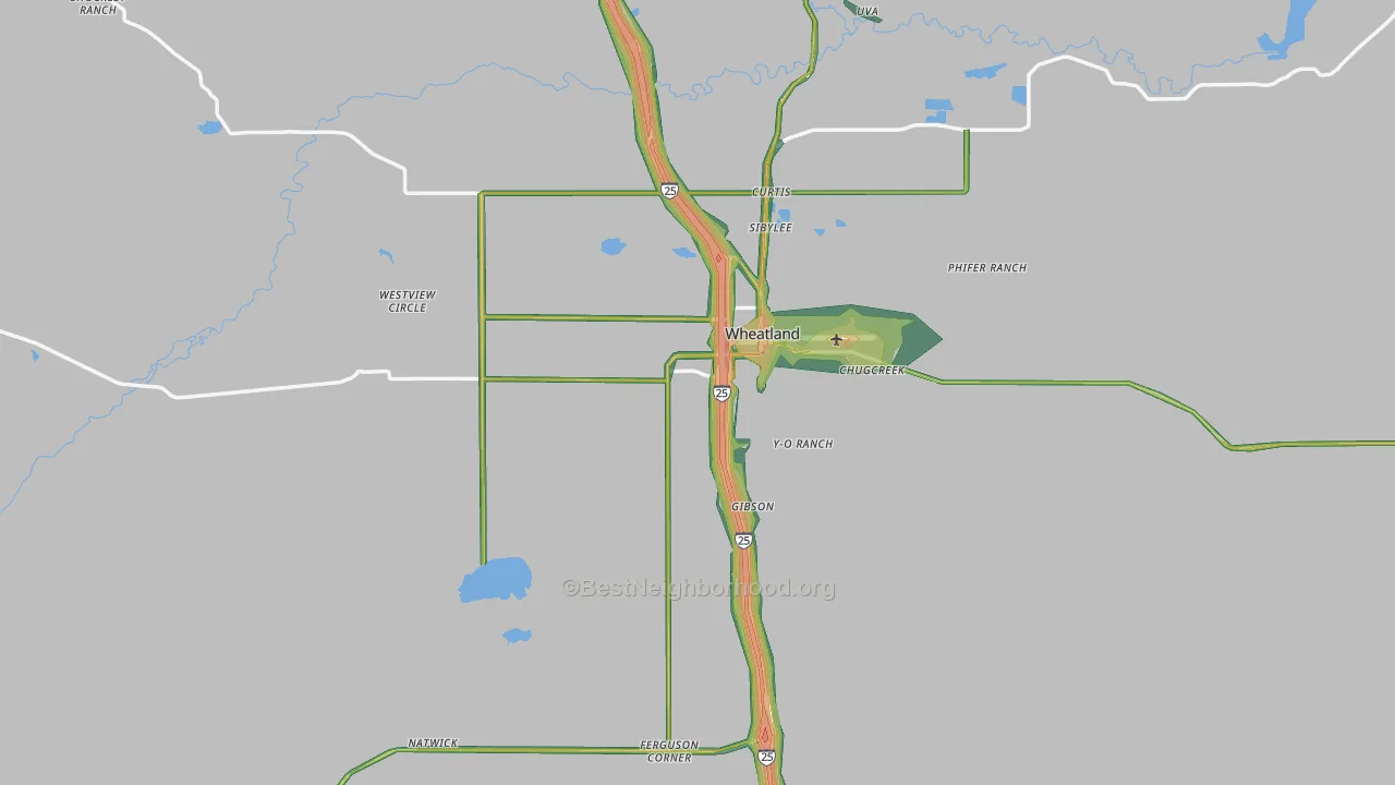 Wheatland, WY Map of Noise Levels in Wheatland