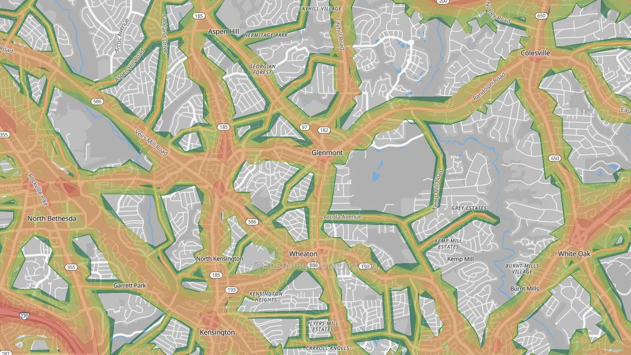 Wheaton-Glenmont, Wheaton, MD Map of Noise Levels in Wheaton-Glenmont