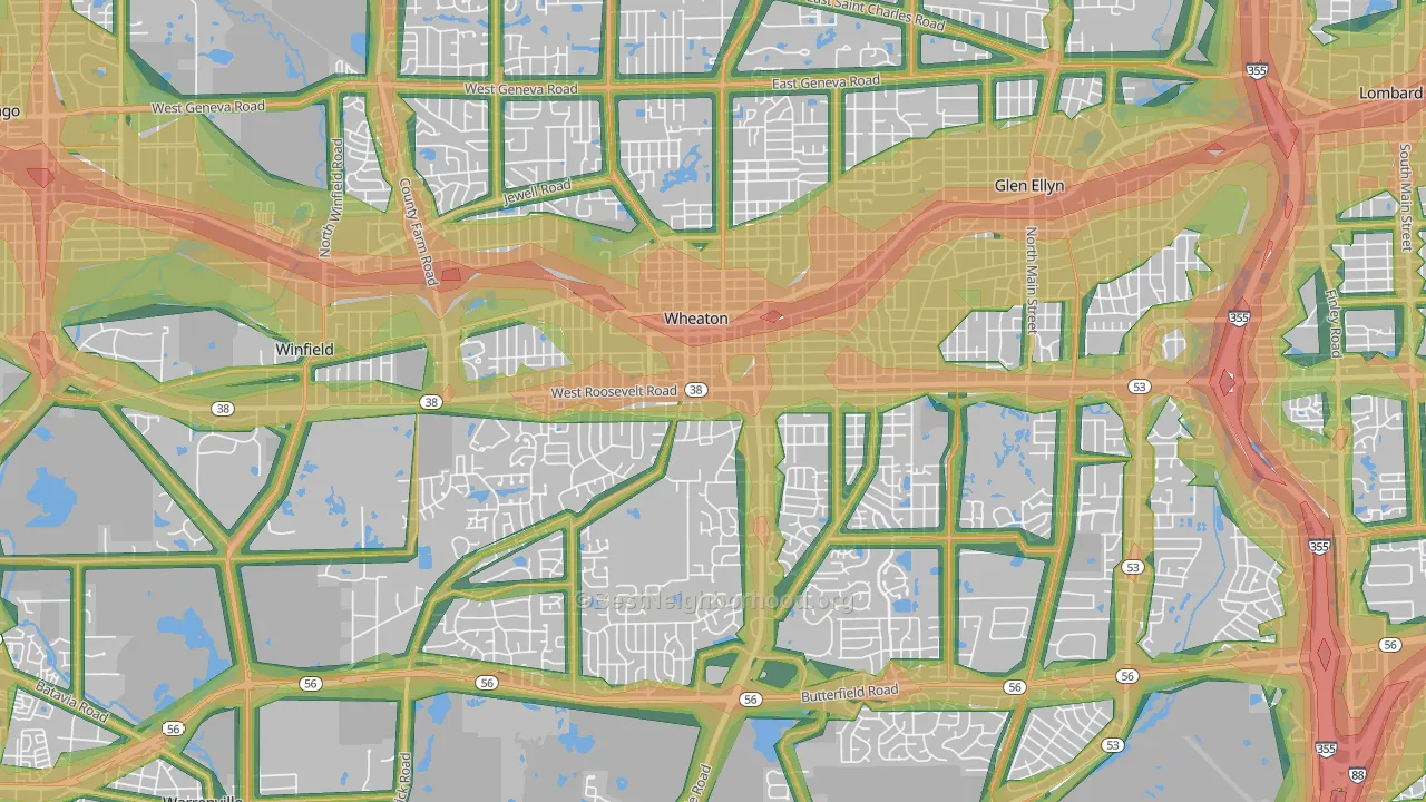 Wheaton, IL Map of Noise Levels in Wheaton