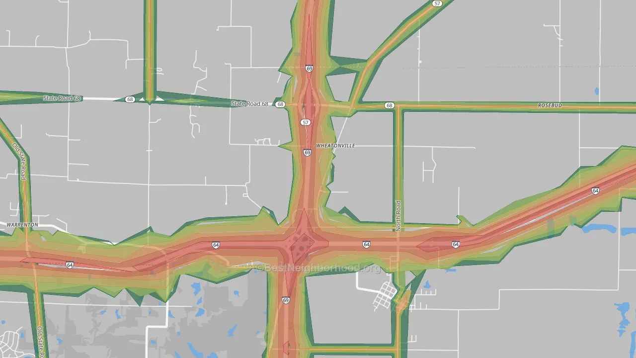 Wheatonville, IN Map of Noise Levels in Wheatonville