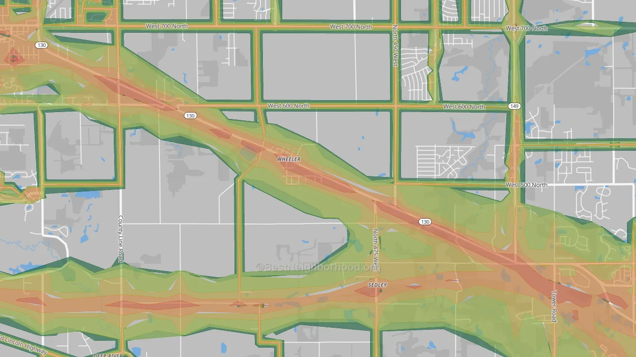 Wheeler, IN Map of Noise Levels in Wheeler