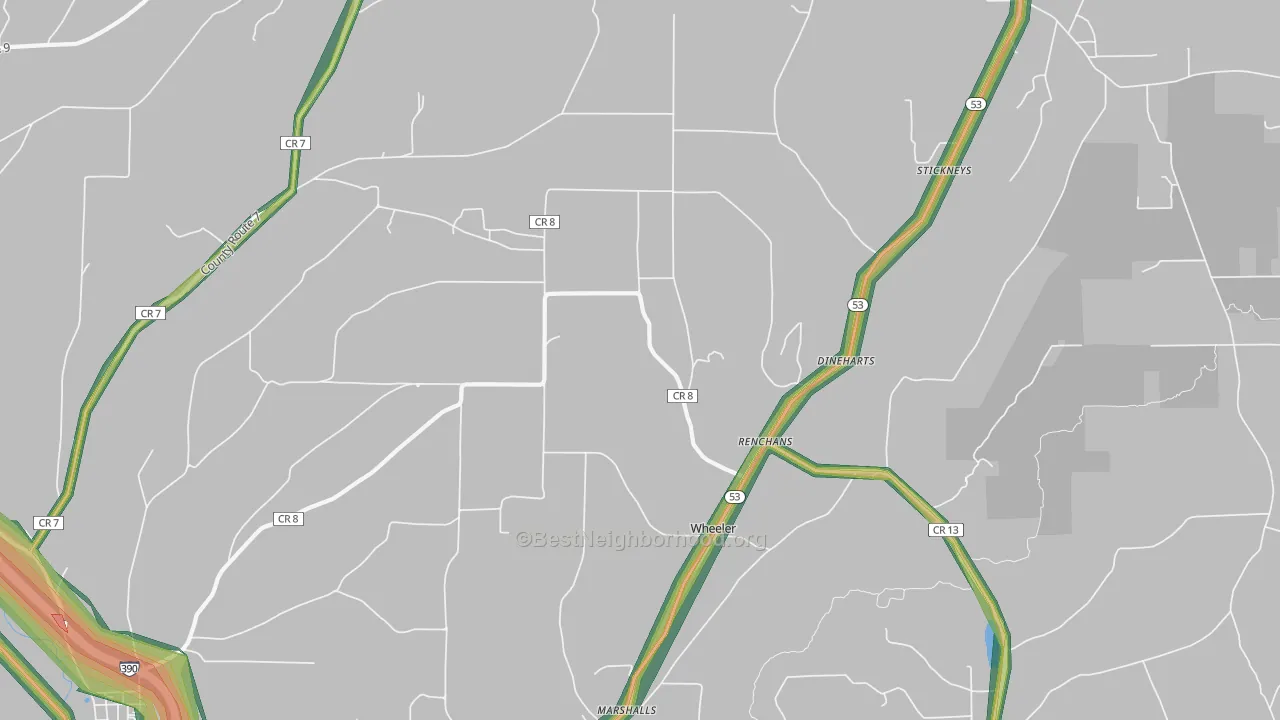 Wheeler, NY Map of Noise Levels in Wheeler