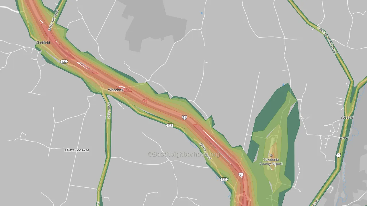Wheelock, VT Map of Noise Levels in Wheelock