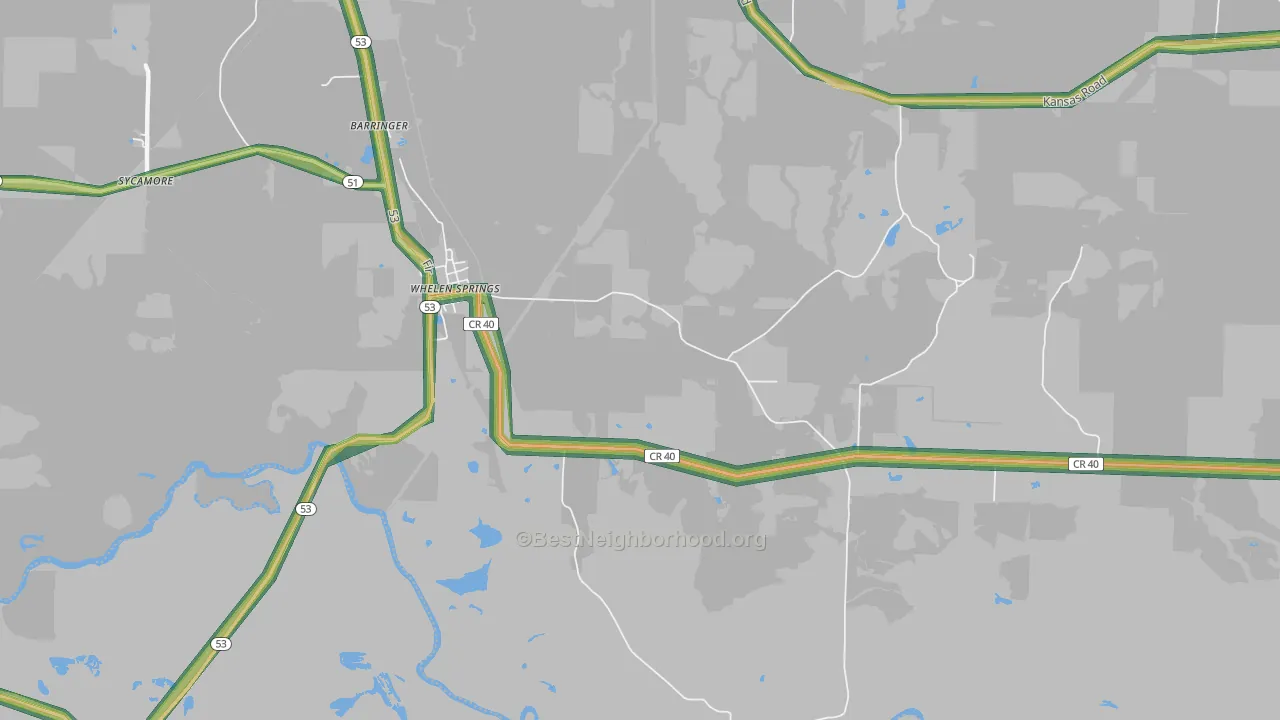 Whelen Springs, AR Map of Noise Levels in Whelen Springs