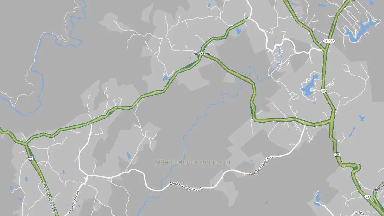 Whetstone, SC Map of Noise Levels in Whetstone