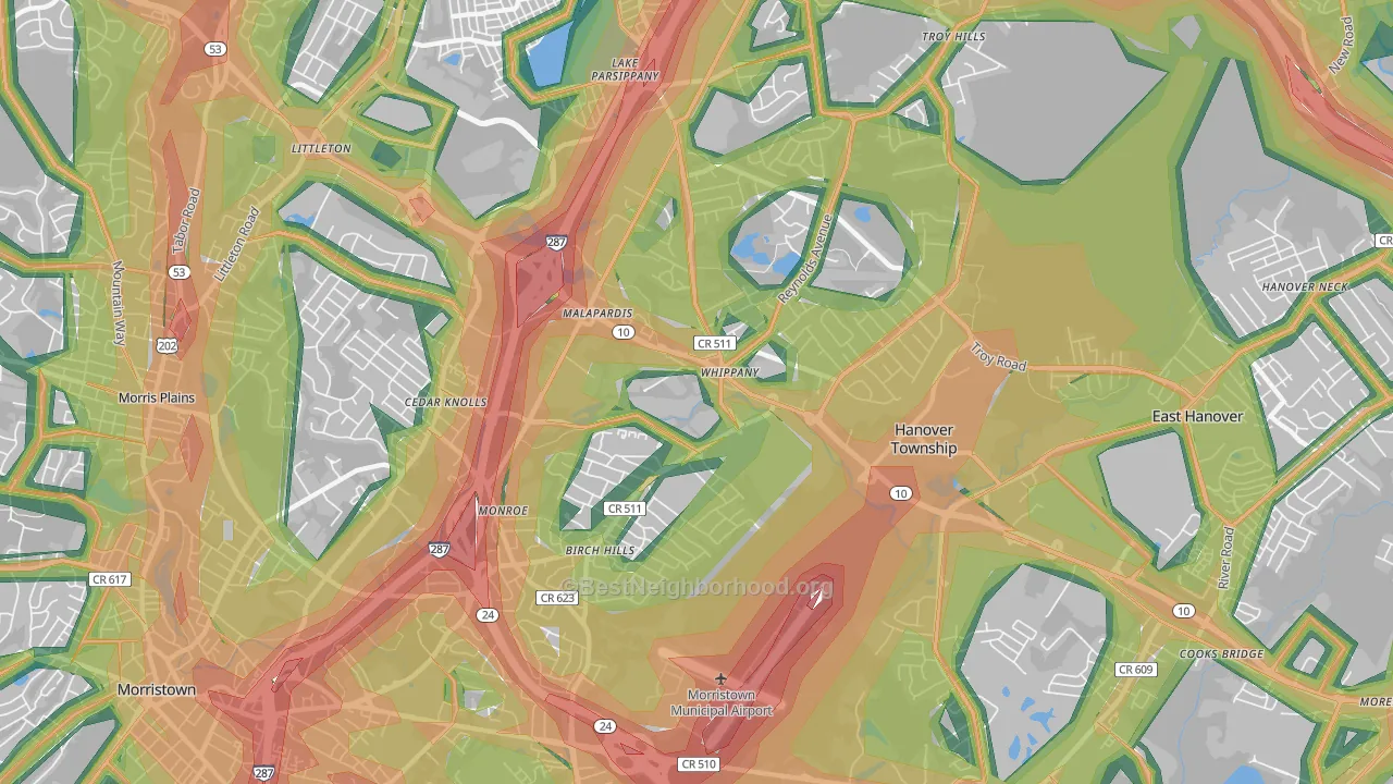 Whippany, NJ Map of Noise Levels in Whippany