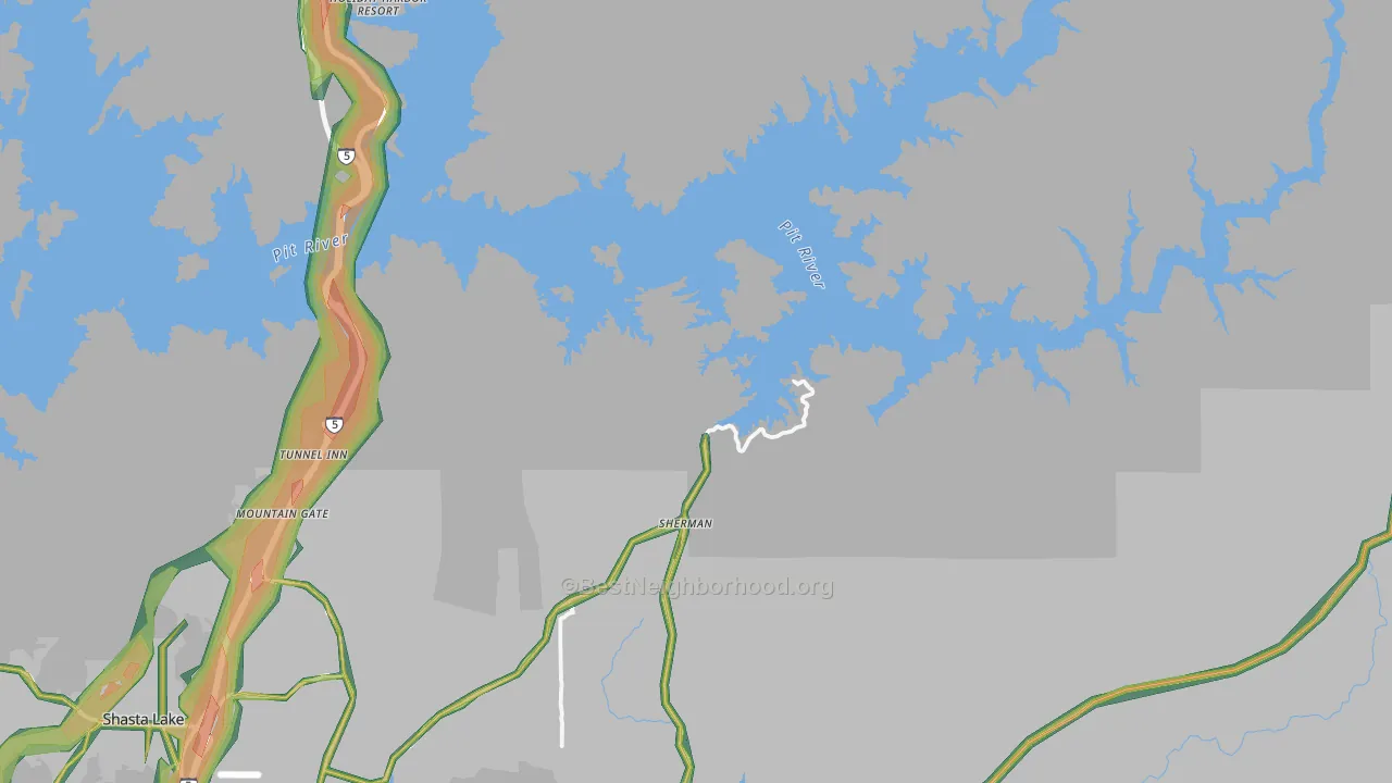 Whiskeytown, CA Map of Noise Levels in Whiskeytown